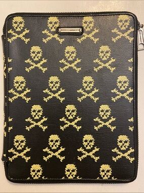 Rebecca Minkoff Black Tablet Folio with Yellow Skull Print